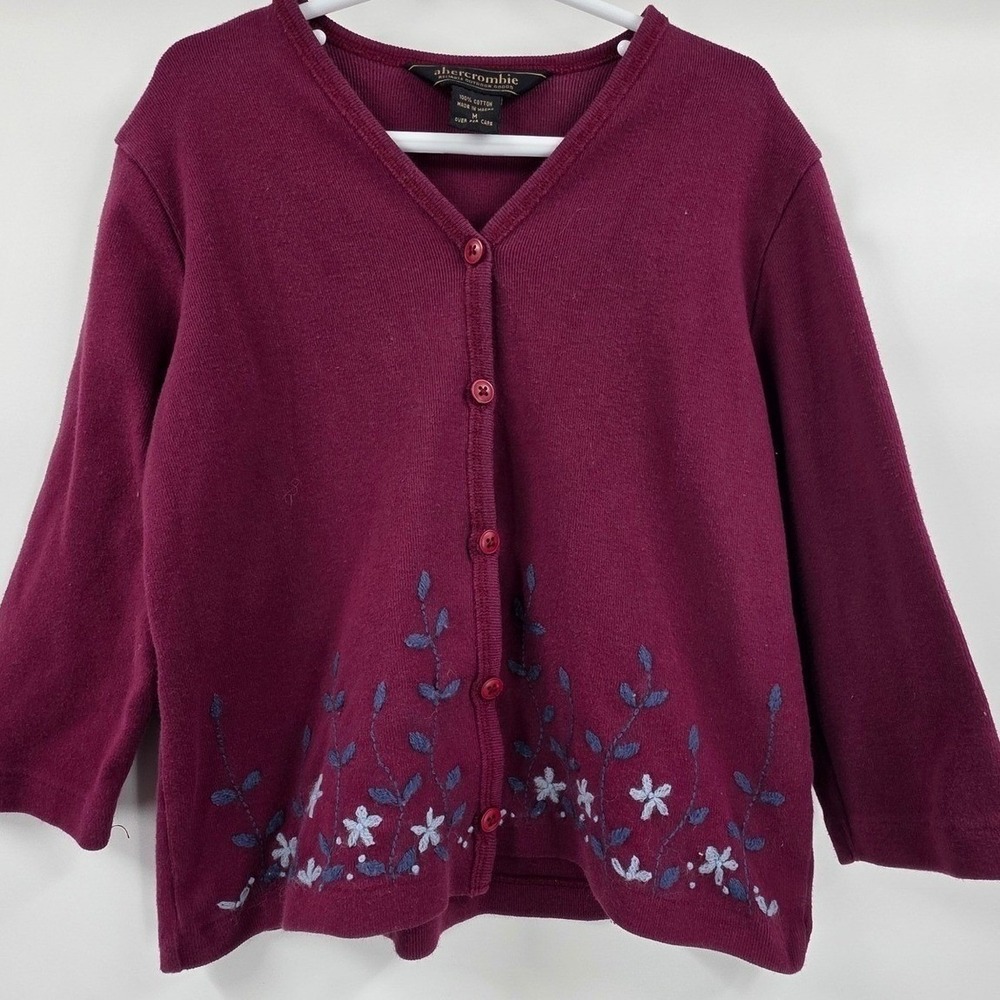 VINTAGE 90S ABERCROMBIE & FITCH CARDIGAN GIRLS MEDIUM FLORAL EMBROIDED RARE